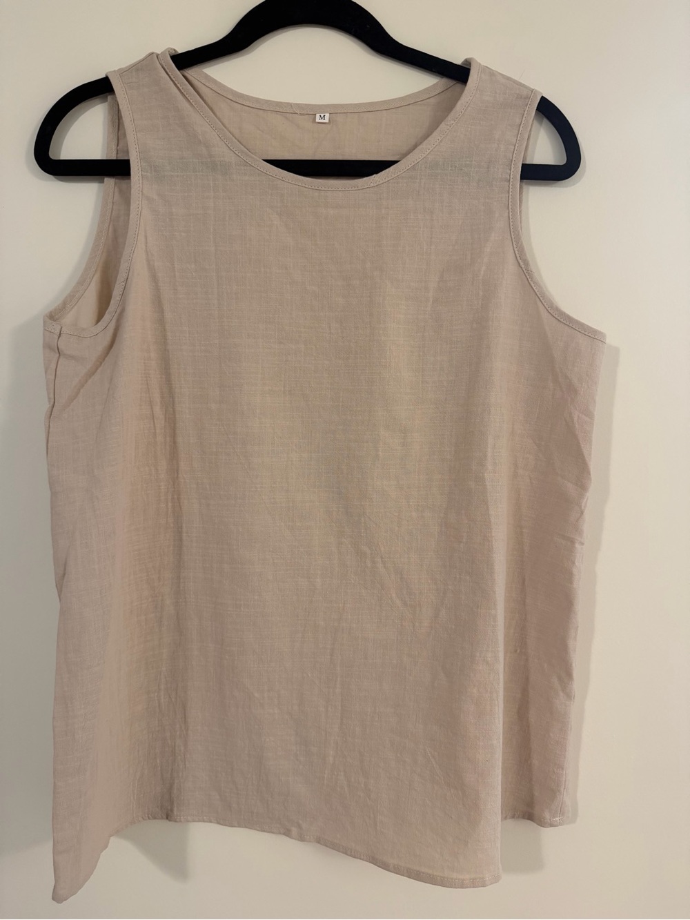 Sleeveless Linen-Blend Tank Top in Light Beige
